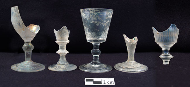 Stemware excavated from the tavern privy (Photo by Rachel Brooks).