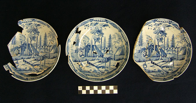 Pearlware saucers with Blue Transfer Print decoration